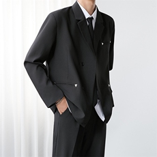 轻熟风双排扣垫肩小西服男士痞帅休闲西装外套单西秋装W6828-P65，男装西服套装，星座412-3