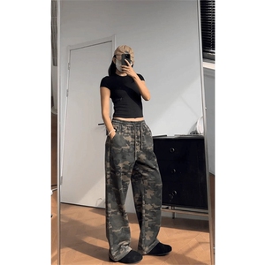 迷彩弯刀微喇卫裤男款秋季水洗重磅垂感hiphop美式裤子直筒阔腿裤图片