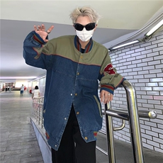 复古流行牛仔外套美式拼接百搭独特棒球服-NC8527，男装工装外套，星座1002-2