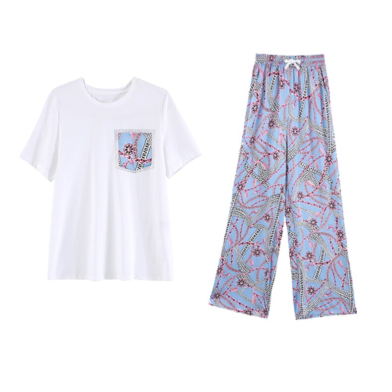 2021年夏季圆领潮流纯色个性修身显瘦印花百搭休闲短袖套装,女装套装/套裙,曼娅璐