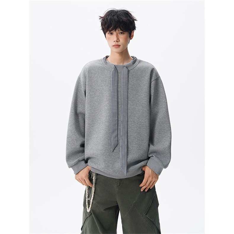 WY10160-特批50控98360g重磅格子拼接领带大码撞色个性卫衣男潮，男装卫衣，电商A059