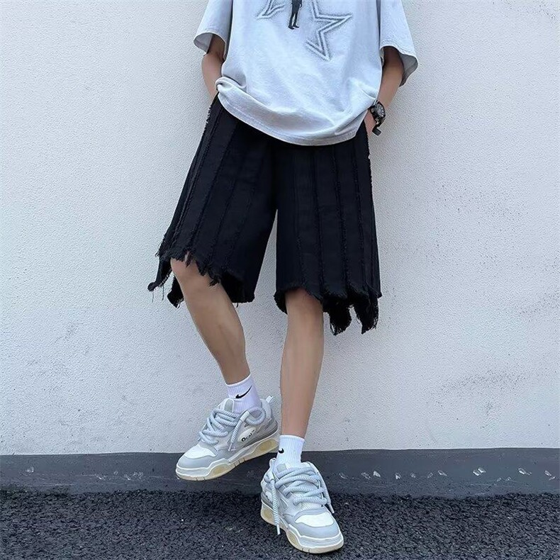 高街风不规则毛边牛仔短裤男女欧美嘻哈宽松情侣五分裤RK2667-P43,男装牛仔裤,星座412-2