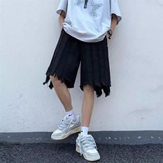 高街风不规则毛边牛仔短裤男女欧美嘻哈宽松情侣五分裤RK2667-P43，男装牛仔裤，星座412-2