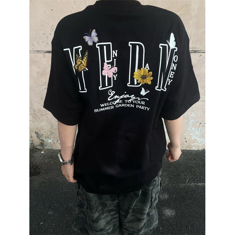 【有货】美式复古花体刺绣短袖t恤男TX6164粉色黑色M-2XL35,男装T恤,星座1007（原301D）