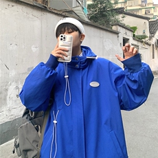 克莱因蓝外套男中性风宽松抽绳装饰连帽大码M-5XL夹克男JK7569P75，男装夹克，星座227-7