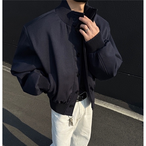 主推 美式高街立领棒球服飞行垫肩夹克短款外套男 D401 特P75图片