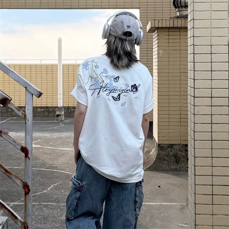 万针全刺绣解构设计260克重磅双纱纯棉高品质美式高街短袖T恤特35,男装T恤,电商A486
