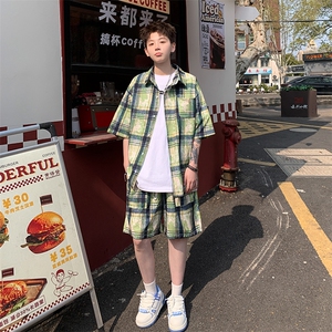 2025美式扎染印花冰丝凉感格子短袖衬衫薄套装 TZ5600/特P45 绿2图片
