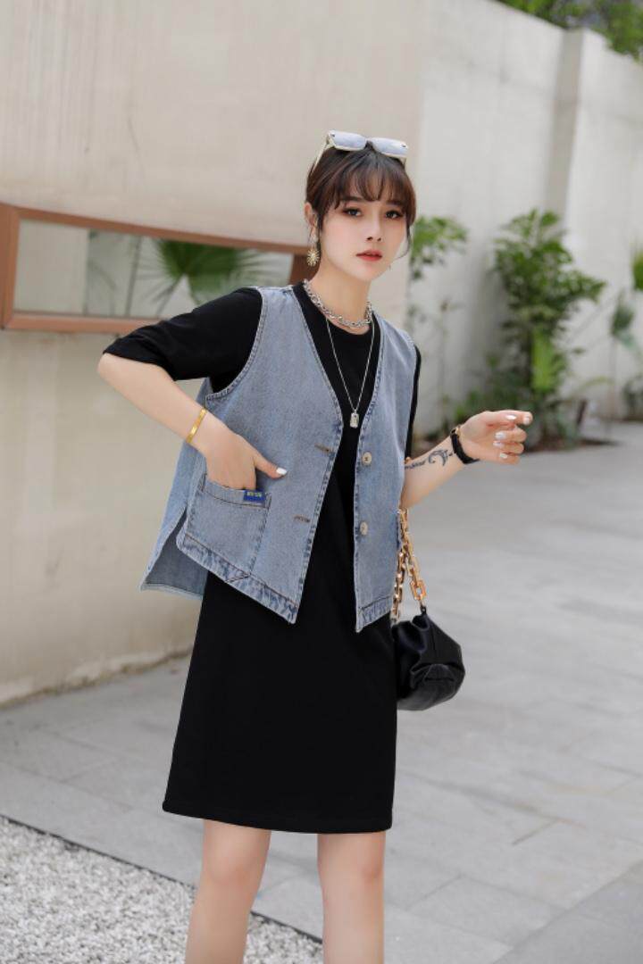 牛仔马甲套装，青春靓丽！，女装马夹，春信拙源