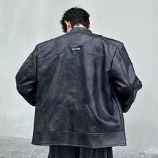JY359-P75短款垫肩美式复古PU皮夹克外套网图，男装夹克，星座1501-3