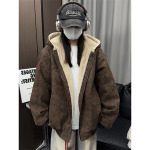 现货高品质美式冬季重磅座山雕大毛毛领pu皮棉衣男女加厚外套图片