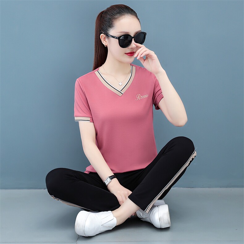 休闲运动套装女夏2023新款韩版时尚短袖七分裤两件套洋气跑步服潮图片