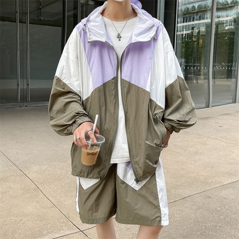 时尚连帽防晒套装男夏季运动风拼色防晒衣夹克XZ514-2-1607-P98，男装防晒衣，星座514-2(原B239)