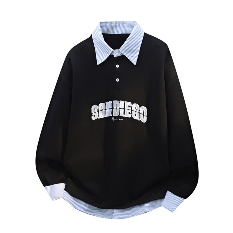 HW2545特P55控98面布54棉46聚酯假两件POLO情侣卫衣宽松外套男图片