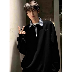 拼接假两件卫衣男款冬季半拉链上衣潮牌衬衫领polo衫 TWW19图片