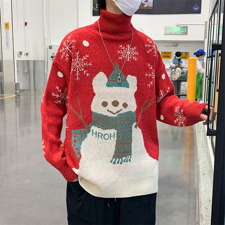 秋冬季卡通小雪人圣诞情侣毛衣男高领打底衫宽松针织衫男M484-P45,男装针织衫/毛衣,星座512-2