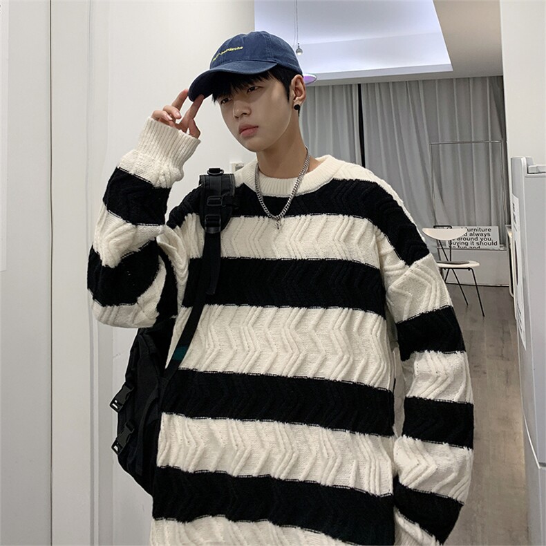 条纹毛衣男春秋款宽松小众衣服秋季ins潮流针织衫MY0916-P45,男装针织衫/毛衣,星座308B-1
