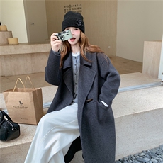配围巾慵懒风双面羊毛呢大衣2B72--8698--P260--K338，女装双面呢大衣，乐吉娜