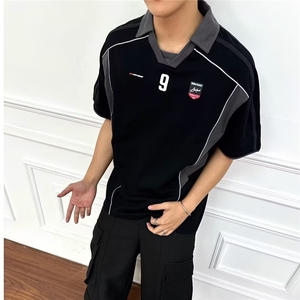 2025夏季新品美式球衣运动衣服翻领POLO衫男宽松短袖QCA875-P37图片