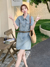 法式复古显瘦牛仔连衣裙女夏2025新款小个子裙子减龄超火爆款独特，女装连衣裙，蝶眷
