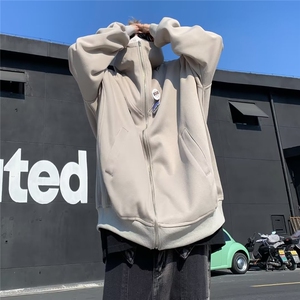 美式加厚拉链连帽开衫灰色卫衣男 送徽章 Y7701 P63图片