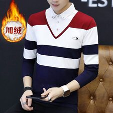 款T028男士假两件长袖t恤秋季加绒加厚男装衬衫领打底衫，男装T恤，电商D310（原电商305）