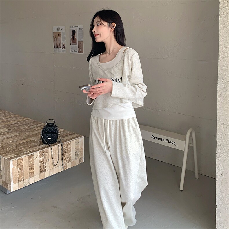 休闲运动风卫衣套装女2025年春季新款慵懒松弛感背心阔腿裤三件套,女装套装/套裙,2C285