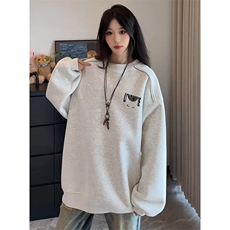 秋季美式高街cleanfit痞帅怪兽印花长卫衣袖货号C25190特P38，男装卫衣，电商A063