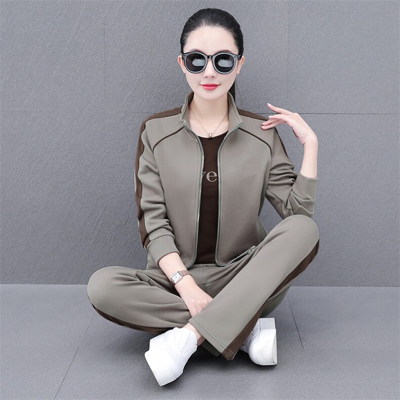 高档运动服套装女士春秋季2025新款妈妈时尚开衫休闲三件套,女装套装/套裙,燕颉服饰