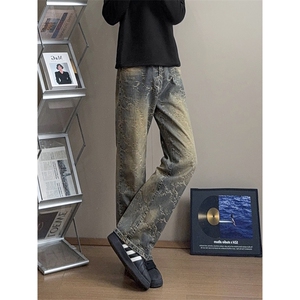 B221美式ins高街提花宽松微喇牛仔裤 LK24225-特P48控78图片