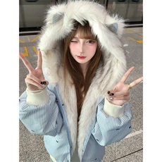 双面穿外套猫耳朵设计连帽棉服女冬季减龄宽松保暖上衣M3623，男装棉衣，星座1116A（原606A-3）