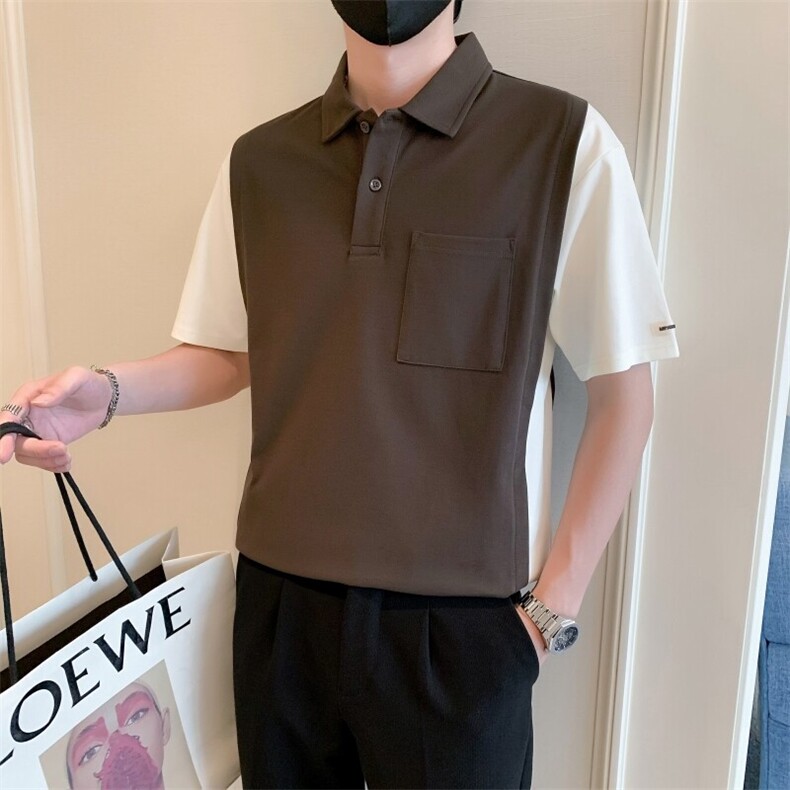 2025夏季新款社会小伙假两件polo衫男短袖T恤TX04P68控98,男装Polo衫,电商B276A
