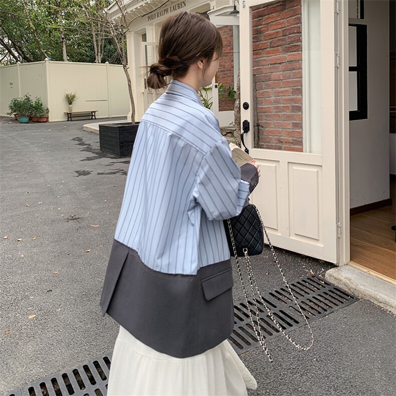 2025春秋季衬衫拼接外套女,女装衬衫,秋水欣儿