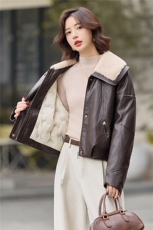 数据好90绒羽绒服。2025冬季新款PU皮羊羔毛领子90绒羽绒服外套女，女装短外套，E百度