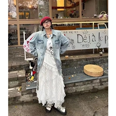 美式复古毛边牛仔夹克男女宽松时尚百潮牌搭破洞牛仔外套JA38-P75，男装工装外套，星座208-5