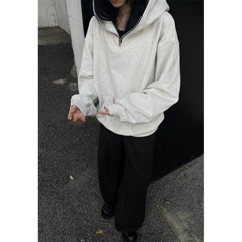 半拉链加绒卫衣男宽松秋冬加绒卫衣银狐绒帽衫外套W77,男装卫衣,星座1116A（原606A-3）