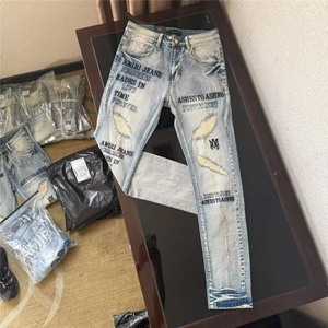 牛仔裤破洞字母涂鸦刺绣修身小脚裤弹力柳叶弯刀裤 P55  YNH136图片
