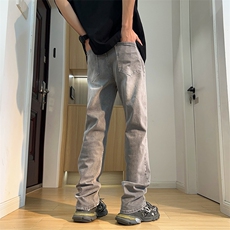牛仔裤男2024春季新款美式复古高街潮牌做旧水洗直筒修身休闲裤子，男装牛仔裤，星座410-7