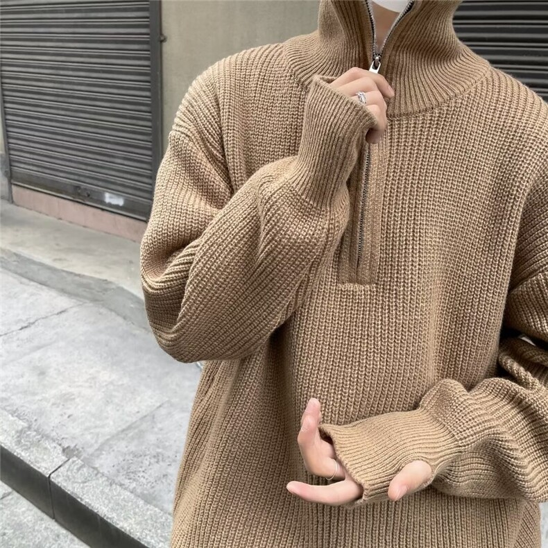 套头毛衣男女秋冬季加厚半高领拉链套头休闲针织打底衫-MY6280,男装T恤,星座601-2