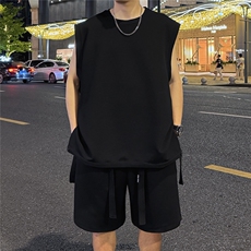 抖音高品质同面料短袖坎肩无袖T恤潮流男套装D088/P65白色，男装T恤，电商A094