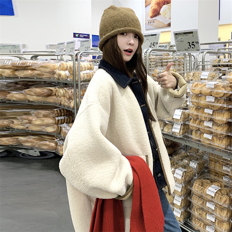 【现货】牛仔拼接羊羔毛外套c016-7069-P215-K328,女装皮衣,2C016