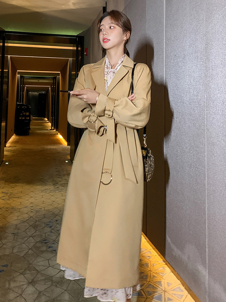 ByYou2025春季新款高级感中长款卡其色风衣外套女英伦风休闲大衣,女装风衣,依多米