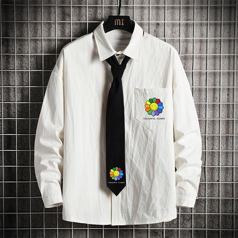 LC42101-P45痞帅领带长袖衬衫男士大码dk制服男jk衬衣男 网格挂拍图片