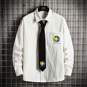 LC42101-P45痞帅领带长袖衬衫男士大码dk制服男jk衬衣男 网格挂拍图片