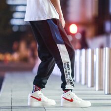 204-K2001-P35春夏日系潮流侧边拼色条纹字母印花束脚运动休闲男，男装休闲裤，星座204