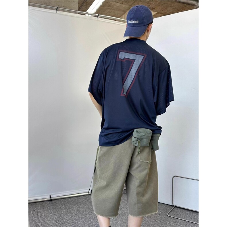 cityboy网眼运动t恤男夏季轻薄透气v领短袖美式复古球衣风半截袖,男装T恤,星座1210-1