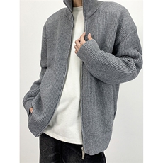 重磅秋冬北极绒双拉链毛衣开衫美式复古休闲慵懒风宽松针织衫外套，男装针织衫/毛衣，电商A486