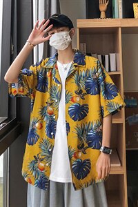 21年夏季短袖衬衫男宽松落肩港风西装领衬衫男DS-C407-CS303-P35图片