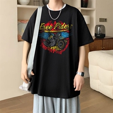 新款夏季男装纯棉短袖T恤落肩款印花时尚休闲宽松上衣，男装T恤，星座1013
