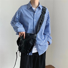 格子衬衫男长袖港风日系休闲上衣潮牌ins衬衣外套C176310B-1P30，男装衬衫，星座310B-1